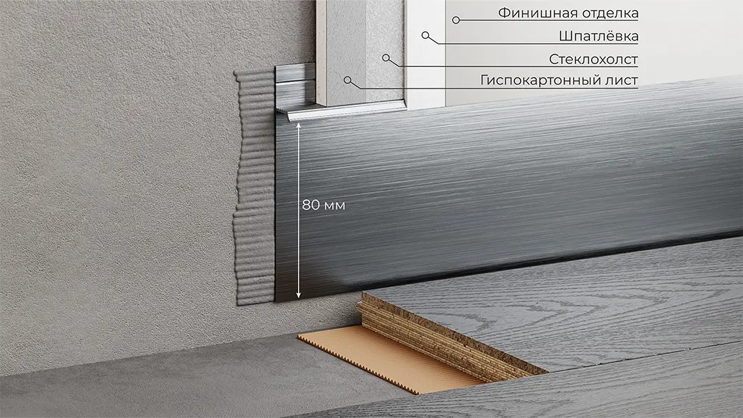 Скрытый плинтус с адгезией 35-59-63 серебристый без покрытия купить