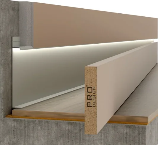 Вставка МДФ для скрытого плинтуса Pro Design высотой до 120 мм грунт под покраску купить