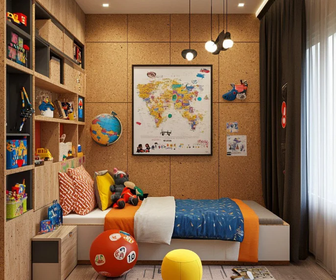 Тренд в дизайне детских комнат в 2025 году — пробковые покрытия для стен
