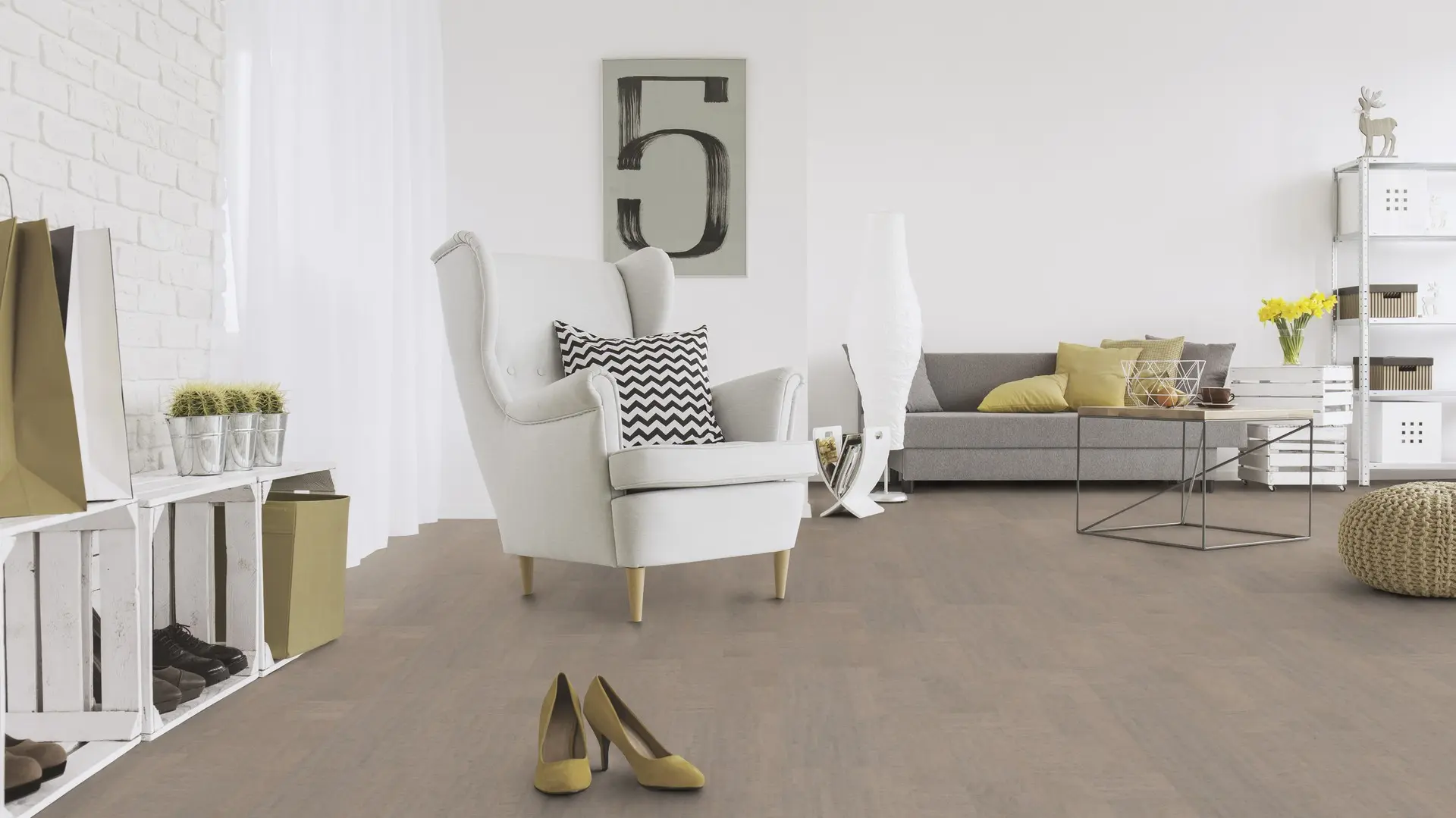 Клеевой пробковый пол Wicanders 4 мм AJ8L001 Fashionable Cement в интерьере