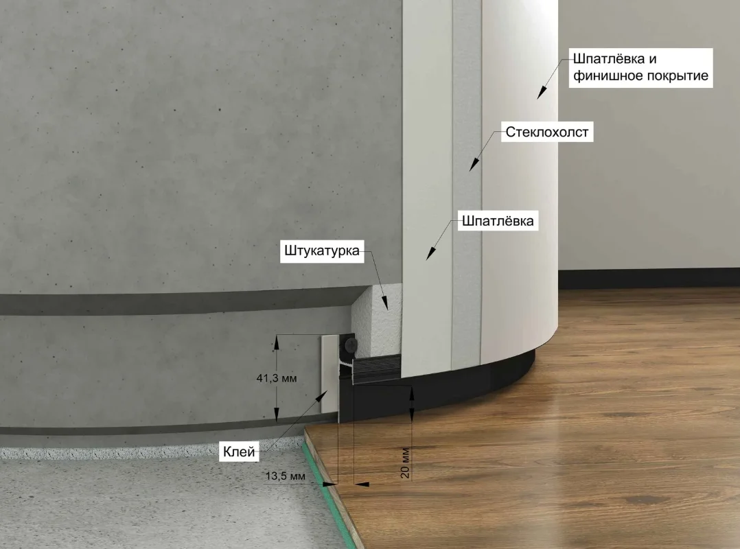 Теневой плинтус радиусный Laconistiq Light под подсветку чёрный анодированный в Москве