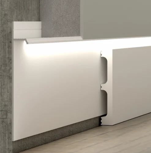 Скрытый плинтус алюминиевый Pro Design 323 W белый муар RAL9016 цена