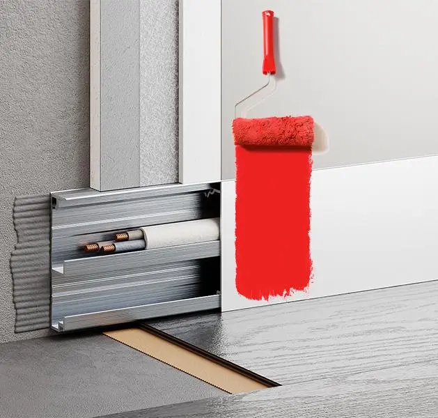 Скрытый плинтус с кабель-каналом 60 мм под покраску купить