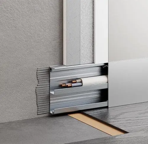 Скрытый плинтус влагостойкий с кабель-каналом 60 мм серебряный матовый цена