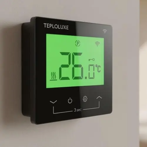Терморегулятор электронный Теплолюкс Pontus wi-fi черный EvoHeat не разрушает замки кварцвинила 