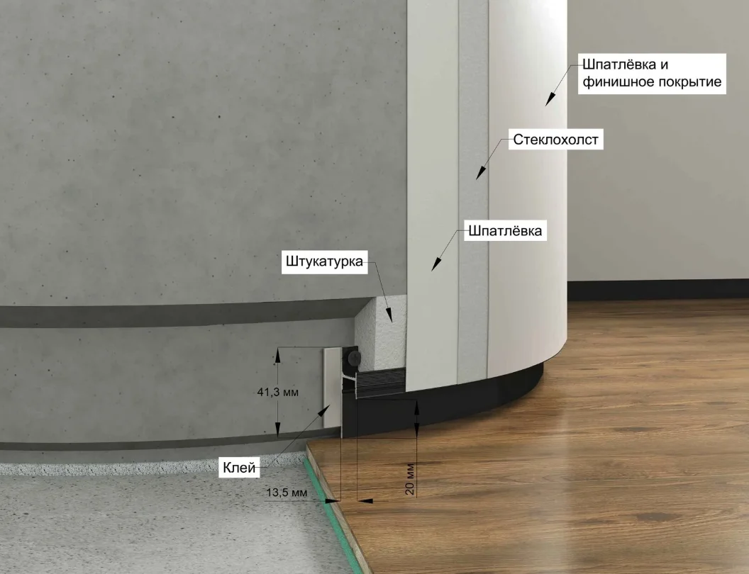 Теневой плинтус радиусный Laconistiq Regular для радиальных стен чёрный анодированный в Москве
