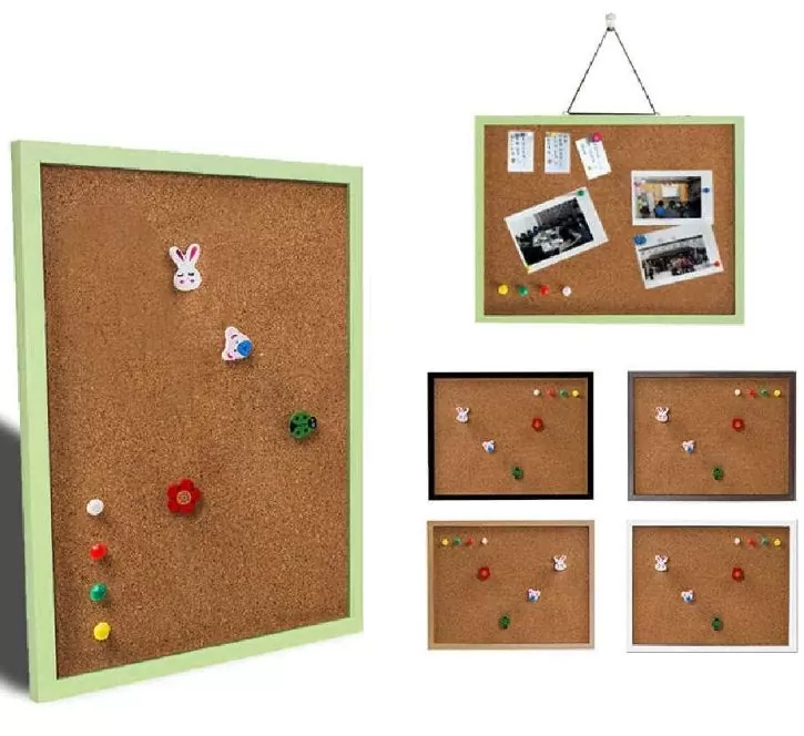 Пробковая доска для заметок двусторонняя 90*60 см, рамка синяя на стену