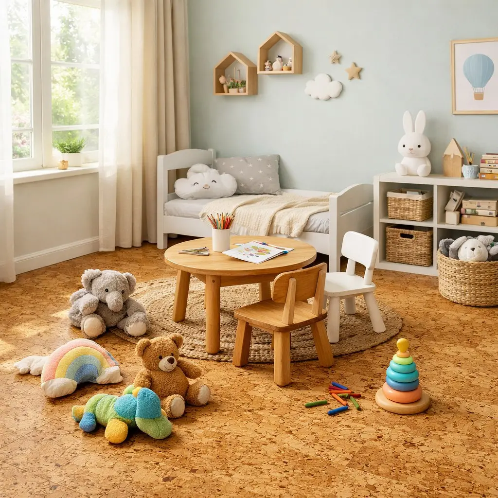 Клеевые пробковые полы в интерьере детской комнаты 