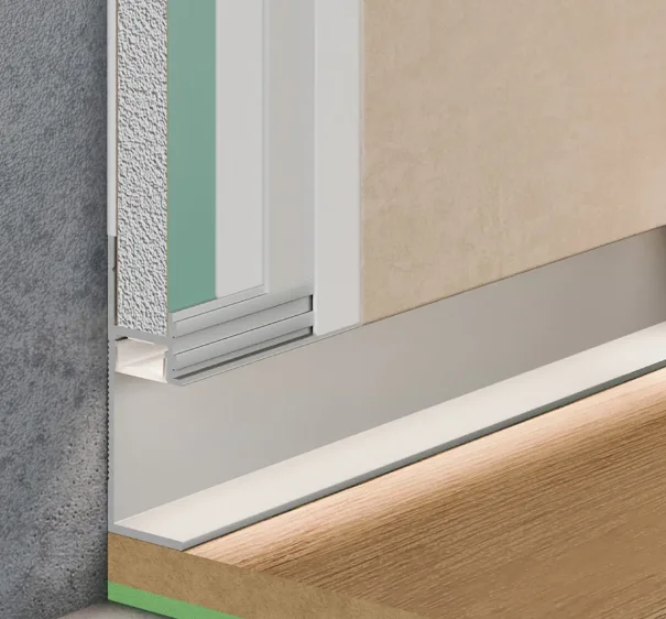 Теневой плинтус скрытого монтажа Pro Design 7210 A с пяточкой анодированный купить