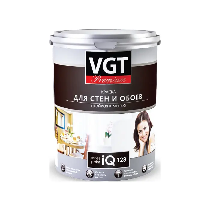Краска VGT PREMIUM для стен и обоев IQ 123 БАЗА А стойкая к мытью 0,8 л 1,2 кг цена