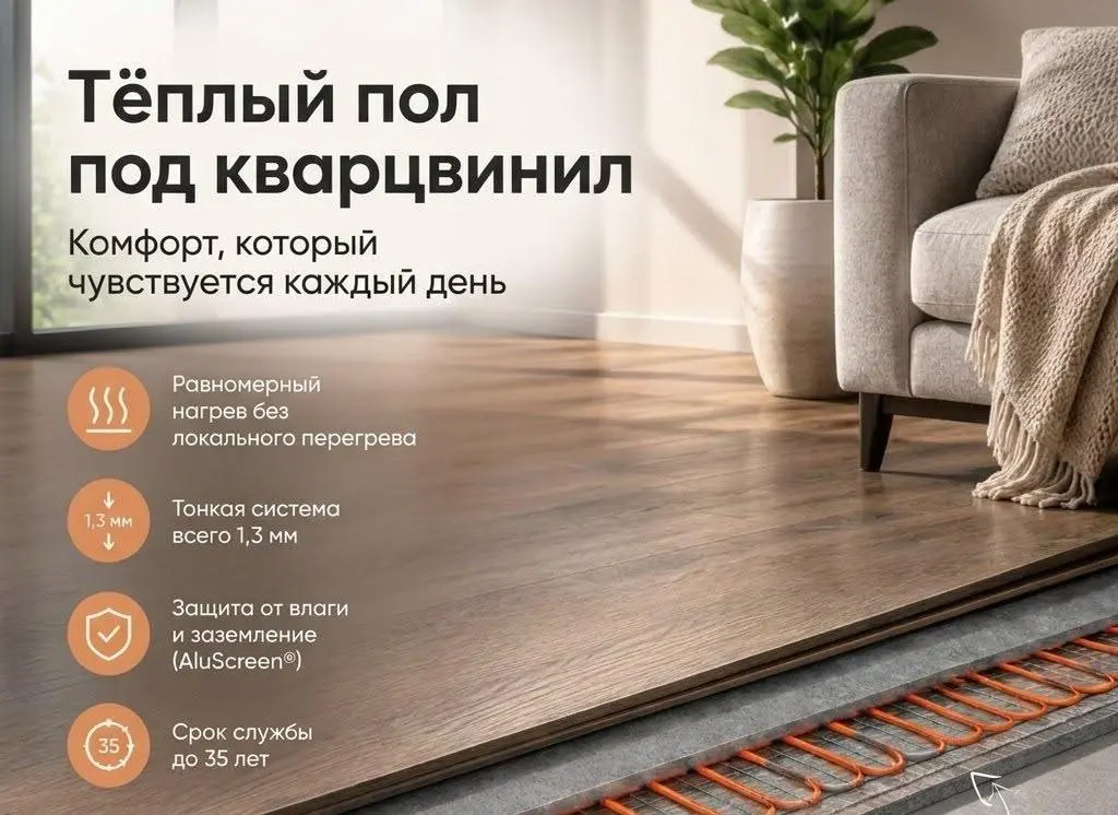 Теплый пол под кварцвинил и SPC